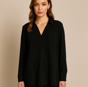 Jones New York Signature Women's Black V-Neck Blouse – Size Large